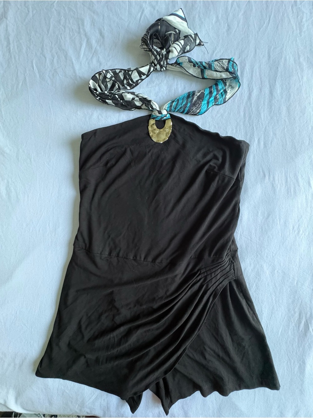 Caché Vintage 90s Y2K Black Halter Romper Skort Size M